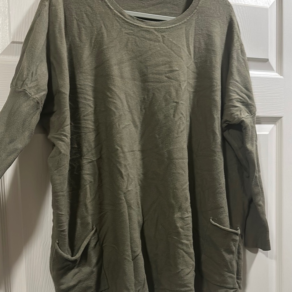 Olive Green Long Sleeve Top with Pockets
